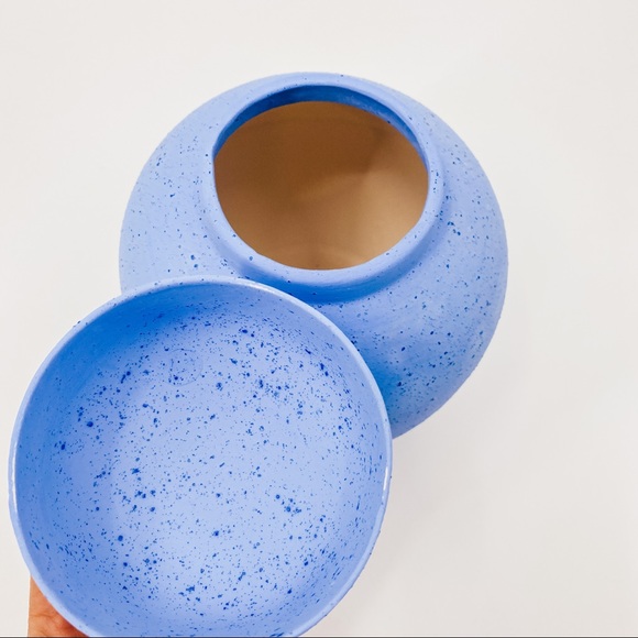 Vintage Speckled Blue Vase + Cover Lidded Jar - Picture 2 of 9